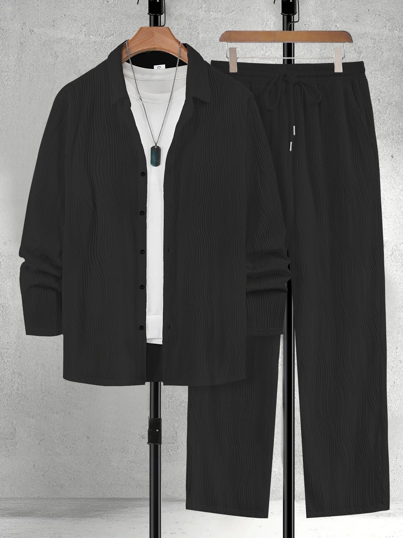 Conjunto Masculino Textura Ondulada Branco