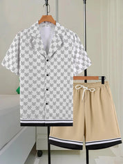 Conjunto Masculino Geométrico Branco e Bege