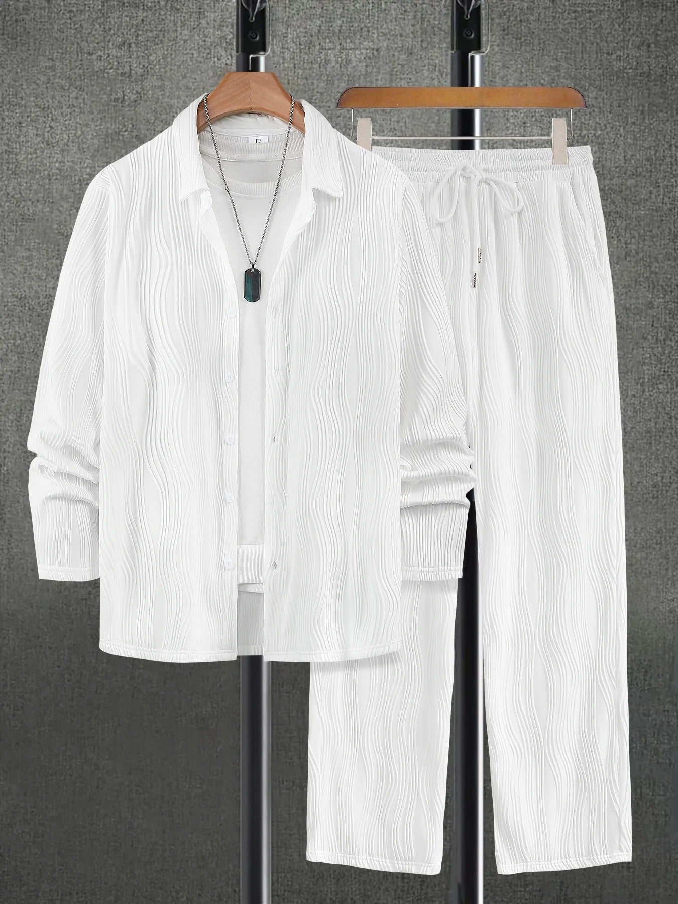 Conjunto Masculino Textura Ondulada Branco