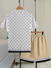 Conjunto Masculino Geométrico Branco e Bege