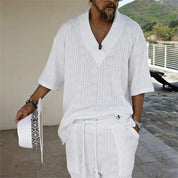 Conjunto Masculino Malha Decote V Preto