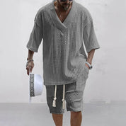Conjunto Masculino Malha Decote V Preto