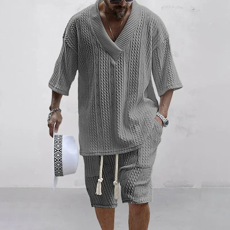 Conjunto Masculino Malha Decote V Preto