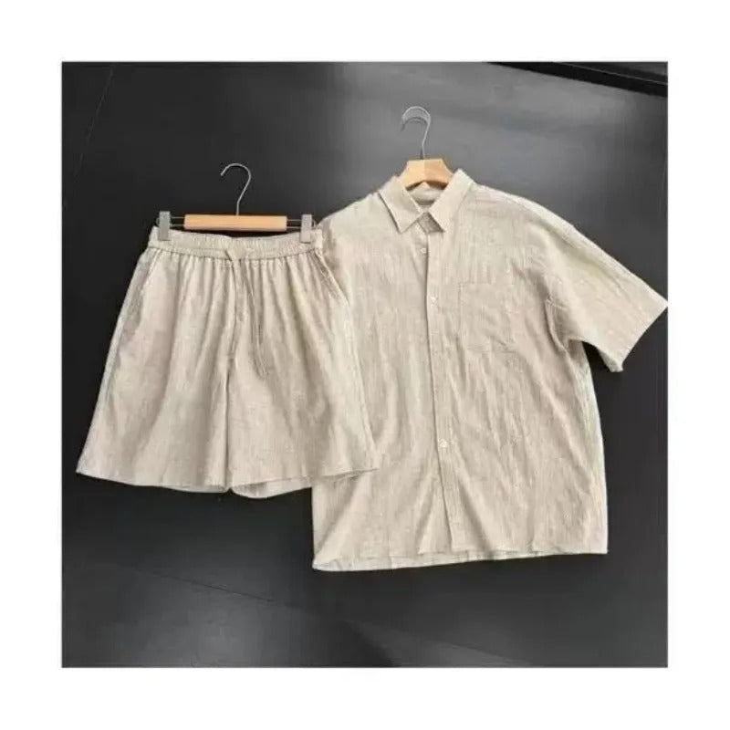Conjunto Masculino em Linho e Algodão Bege