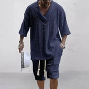Conjunto Masculino Malha Decote V Preto