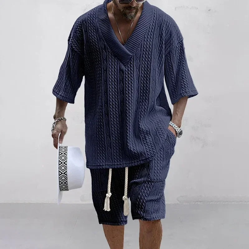 Conjunto Masculino Malha Decote V Preto