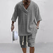 Conjunto Masculino Malha Decote V Preto
